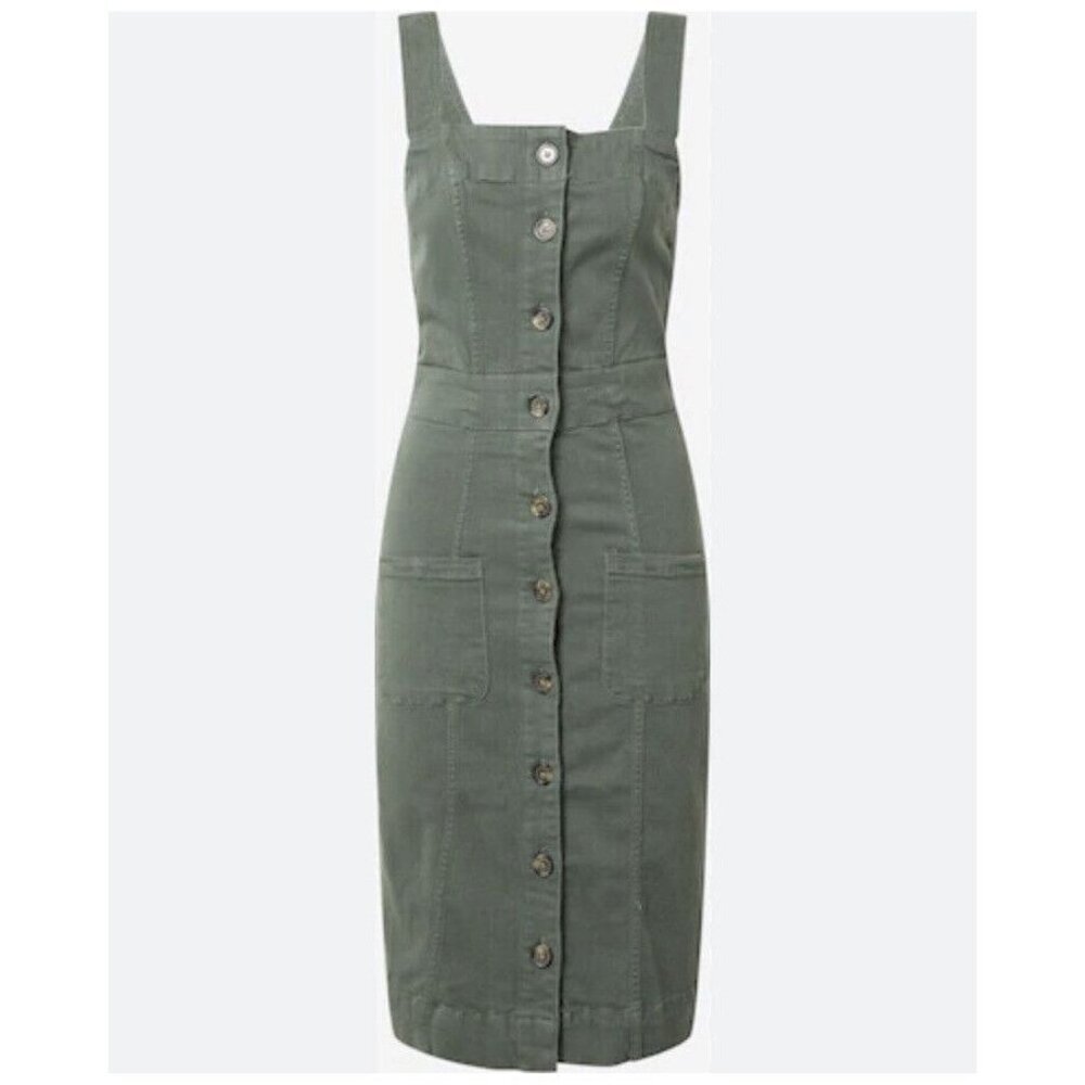 Vero Moda Juju Green Button Down Denim Dress Pockets Knee Length Midi Dress Sz L